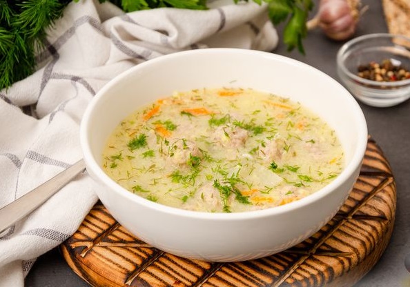 Soup with Meatballs and Egg-Sour Cream Dressing