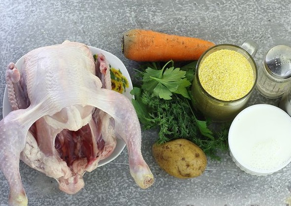 Chicken Soup with Corn Grits and Cream step 1