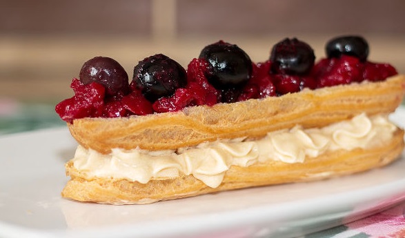 Eclairs with Caramel Cream and Berry Jelly
