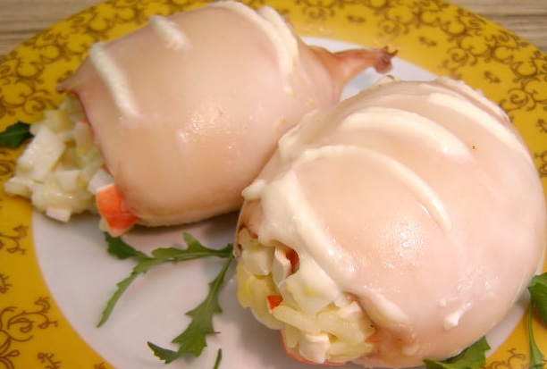 Squid Stuffed with Crab Salad