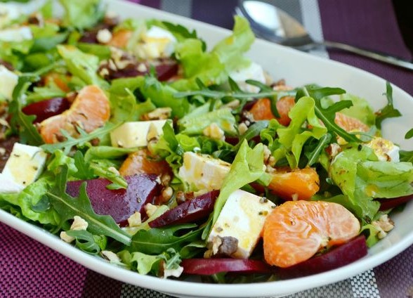 Baked Beetroot Salad with Tangerines, Feta and Walnuts