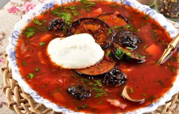 Borscht with Prunes and Eggplant