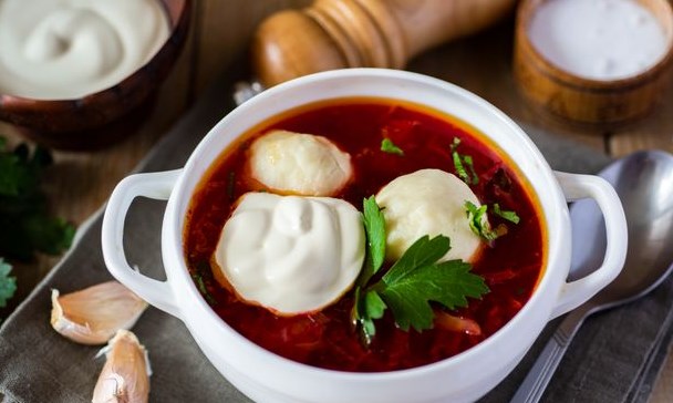 Borscht with Choux Pastry Dumplings