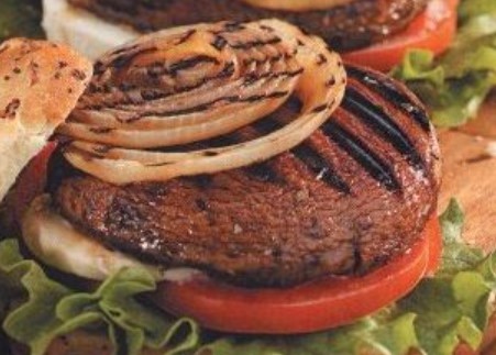 Burgers with Mushrooms, Onions, Tomatoes and Cheese