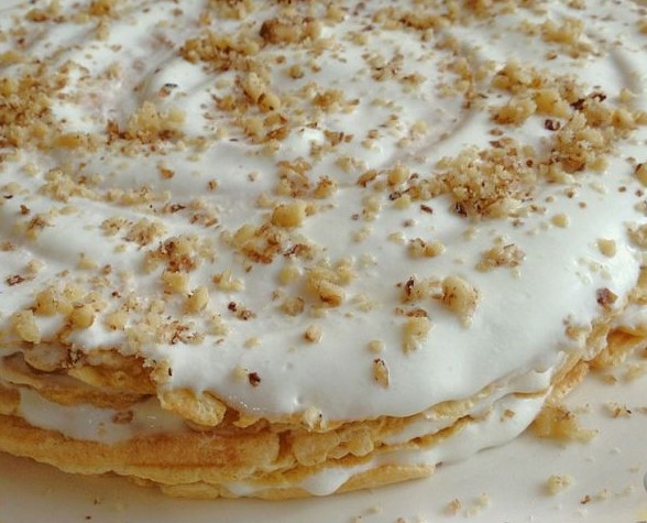 Oatmeal Waffle Cake with Curd Cream