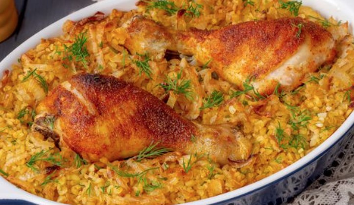 Chicken Legs Baked with Bulgur