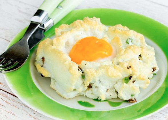 Fried Eggs “in the Clouds” with Mushrooms, Cheese, and Green Onions