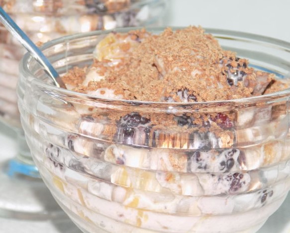 Fruit Salad with Chocolate and Whipped Cream