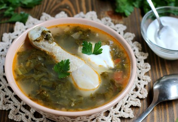 Green Borscht in Chicken Broth