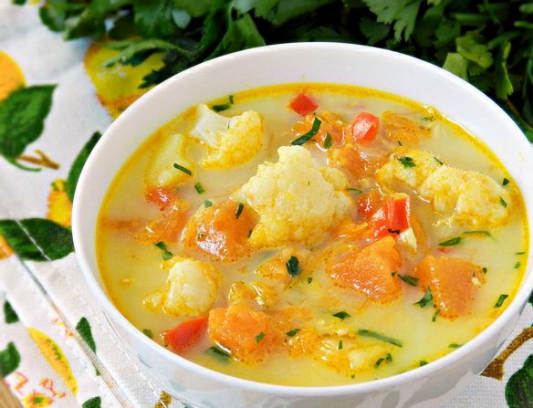 Pumpkin Soup with Chicken, Cauliflower and Cream Cheese step 5