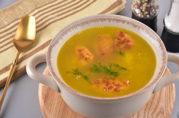 Chicken Soup with Fried Cheese Dumplings
