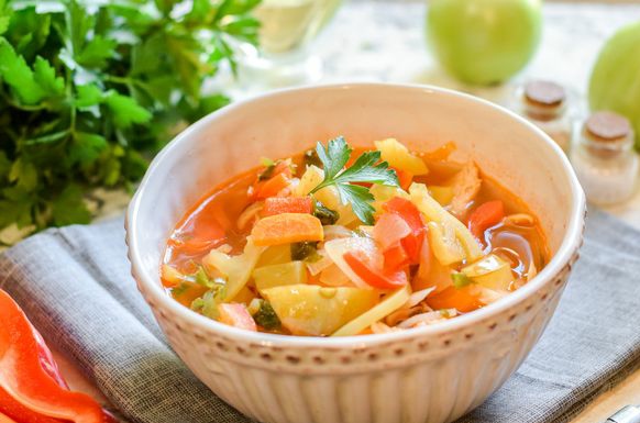Chicken Soup with Green Tomatoes and Cabbage