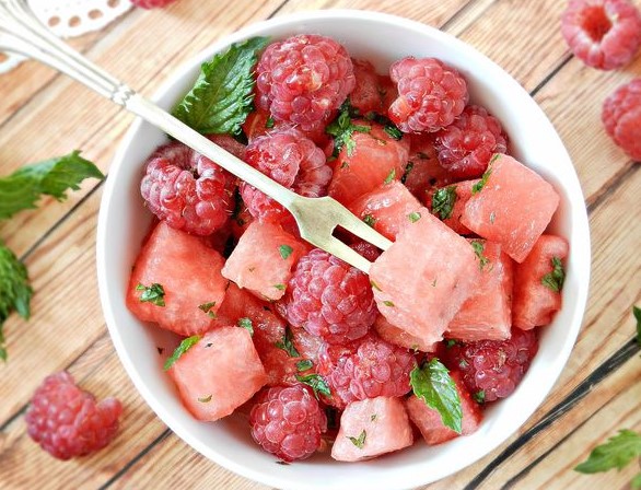 Watermelon, Raspberry and Mint Salad