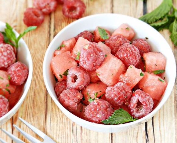 Watermelon, Raspberry and Mint Salad step 6