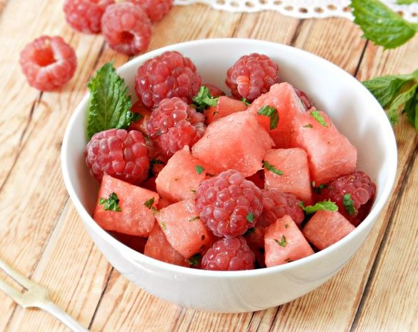 Watermelon, Raspberry and Mint Salad step 7