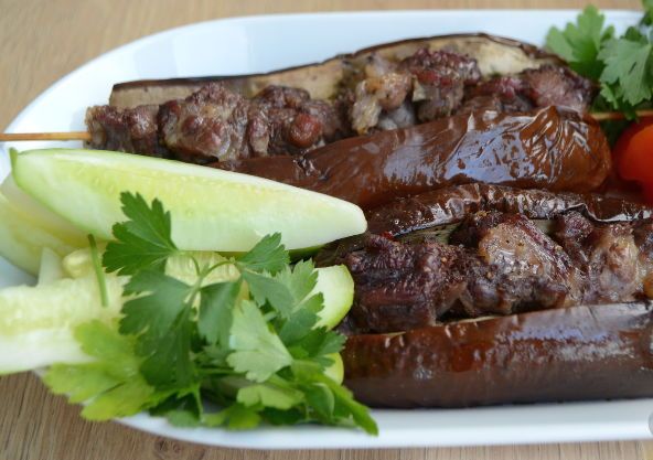 Mtsvadi (Lamb Kebab) in Eggplant step 7