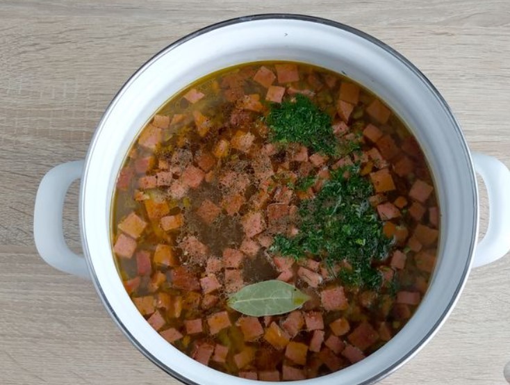 Rassolnik with Rice and Sausage step 14
