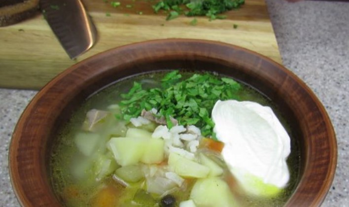 Rassolnik with Tongue and Rice