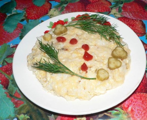 Rice Eggs with Cheese and Chicken Fillet Pieces