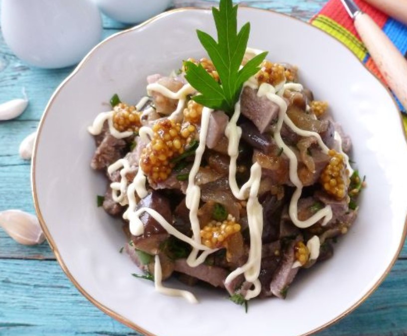Anthill Salad with Tongue and Eggplant