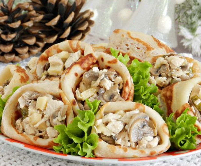 Meat Salad in Pancakes
