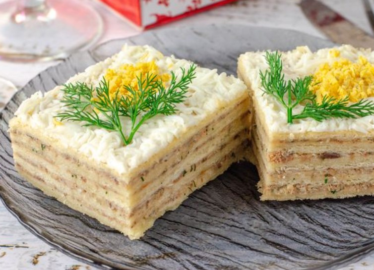 Mimosa Snack Cakes with Canned Fish, Eggs and Cheese
