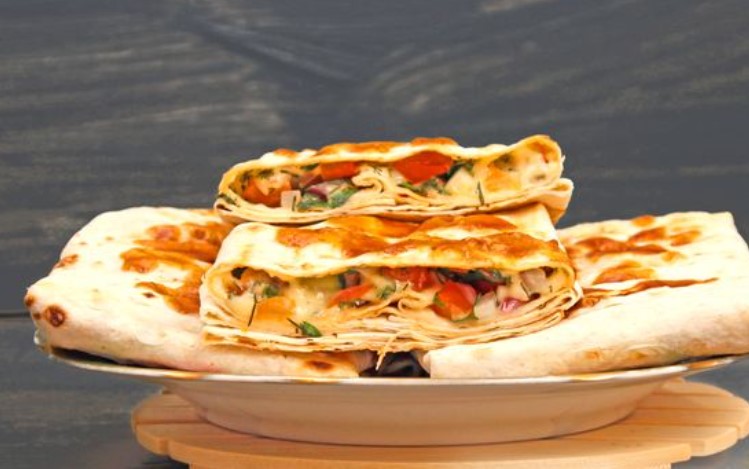 Cheese and Vegetable Shawarma with Adjika and Teriyaki Sauce