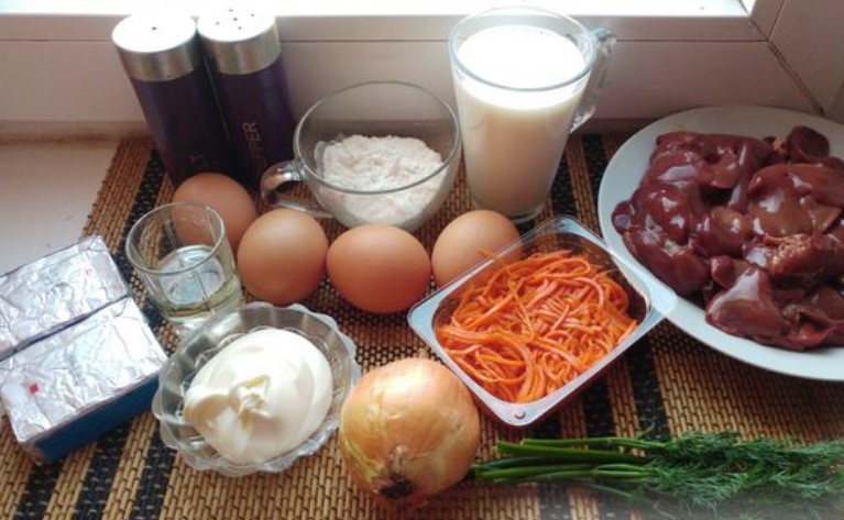 Liver Pancakes Stuffed with Cheese, Korean Carrots and Eggs step 1