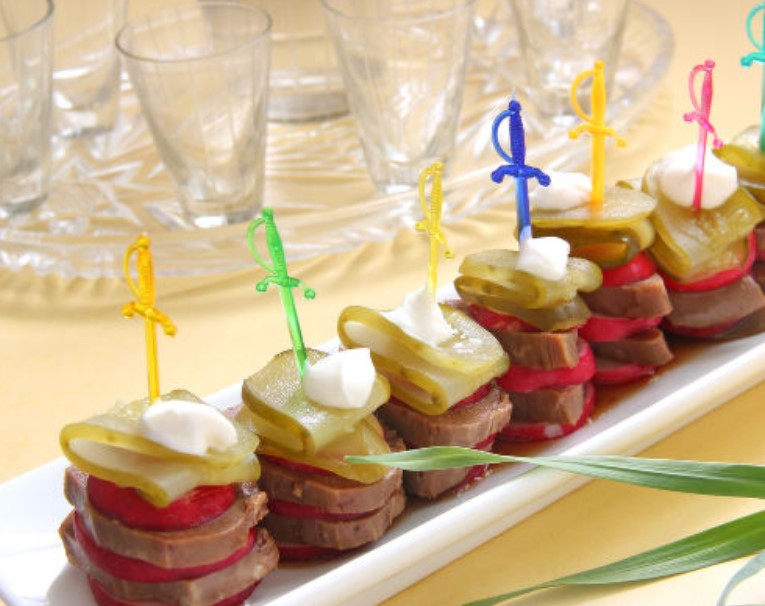 Tongue, Radish and Pickled Cucumber Canapes