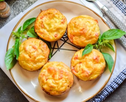 Zucchini Muffins with Tomatoes and Cheese Filling