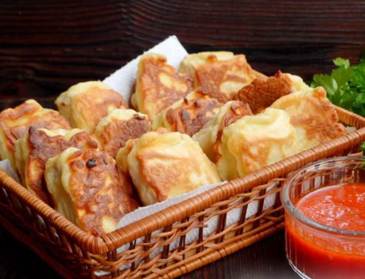 Lavash Rolls with Minced Chicken, in Batter