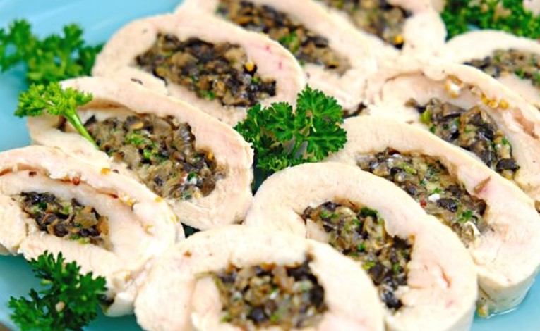 Chicken Roll with Mushrooms and Cheese