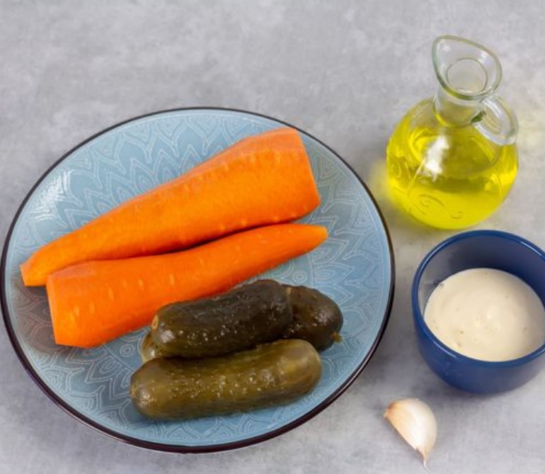 Spread of Fried Lightly Salted Cucumbers and Carrots step 1