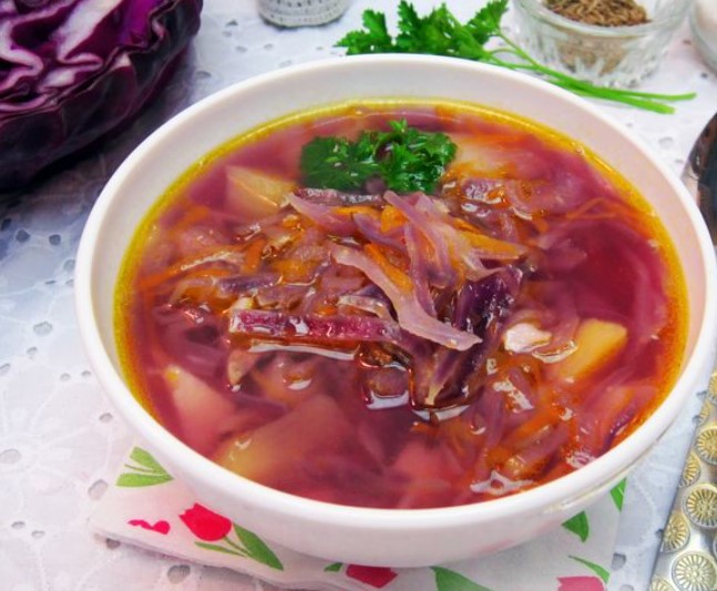 Chicken Soup with Red Cabbage