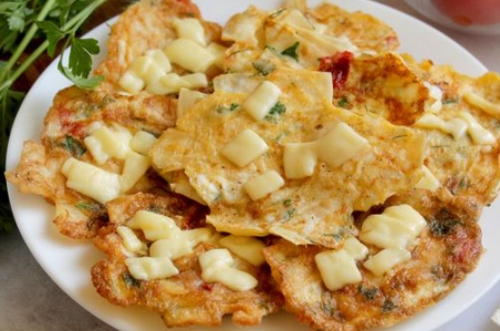 Lavash Pancakes with Tomatoes, Cheese and Herbs