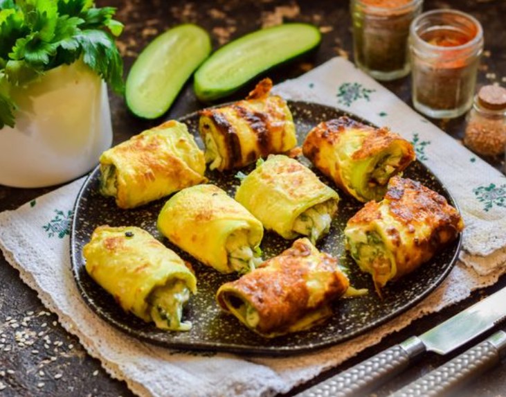 Zucchini Rolls with Cucumber-Cheese Filling