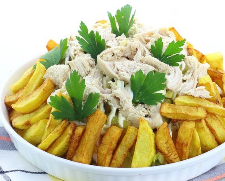 Salad with Chicken, Potatoes, Chinese Cabbage and Pickles
