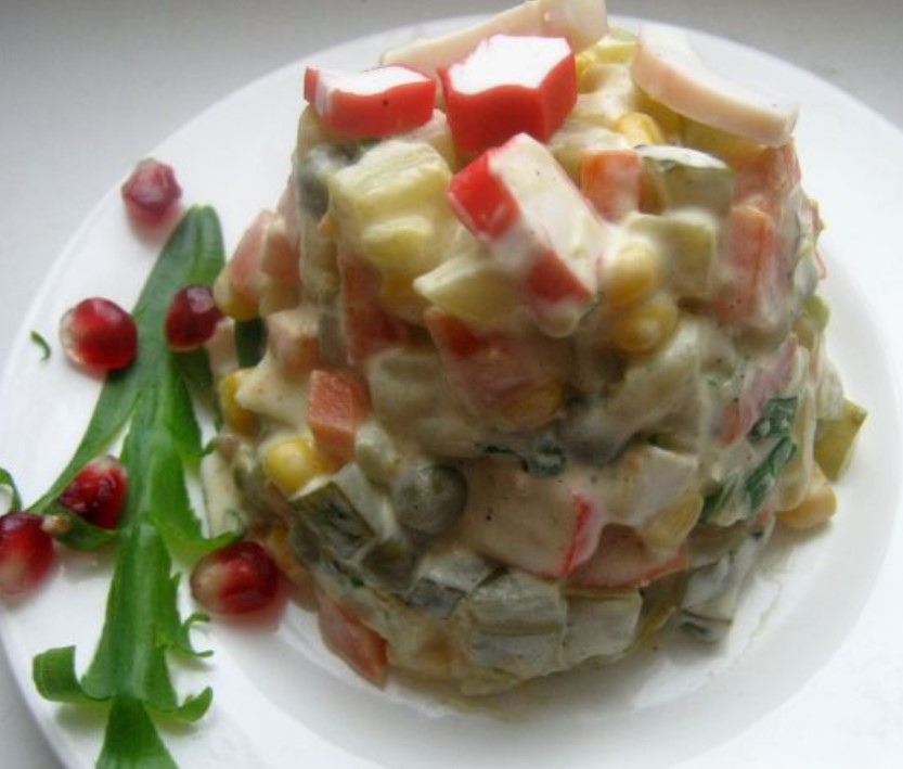 Salad a la “Olivier” of Squid and Crab Sticks