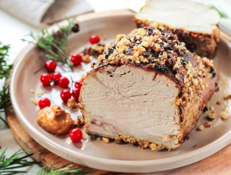 Baked Pork with Mustard-Nut Crust