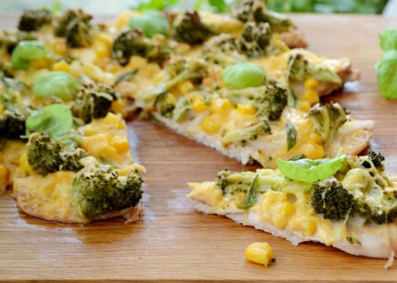 Chicken Fillet Pizza with Broccoli, Corn and Cheese