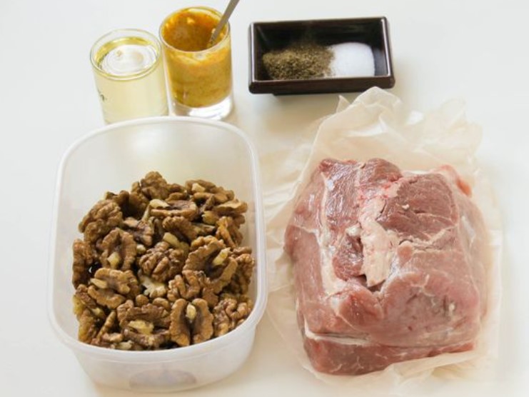 Baked Pork with Mustard-Nut Crust step 1