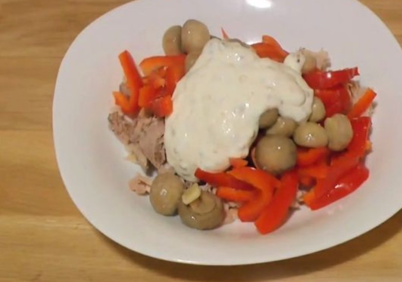 Pork Salad with Pickled Mushrooms step 6