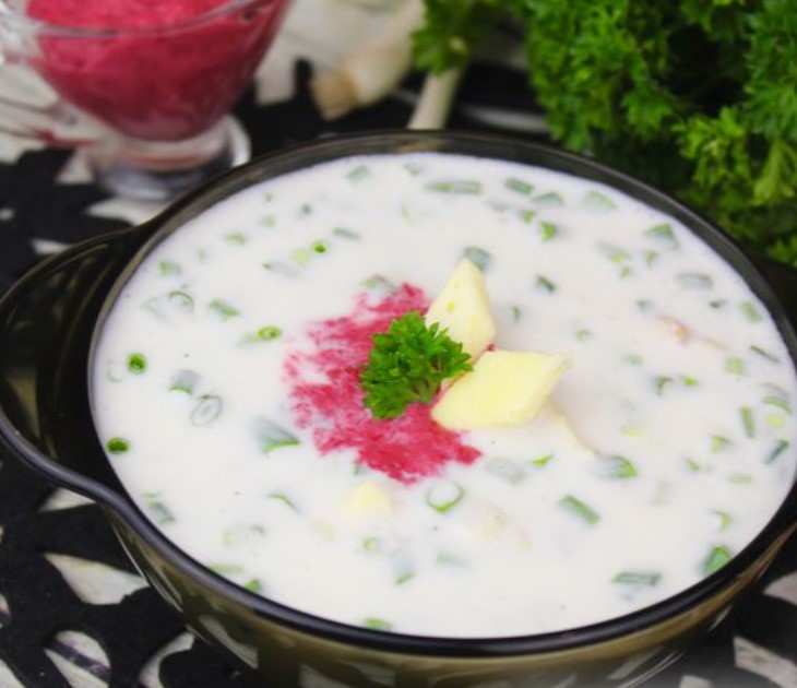 Cold Soup with Zucchini, Scrambled Eggs and Kefir