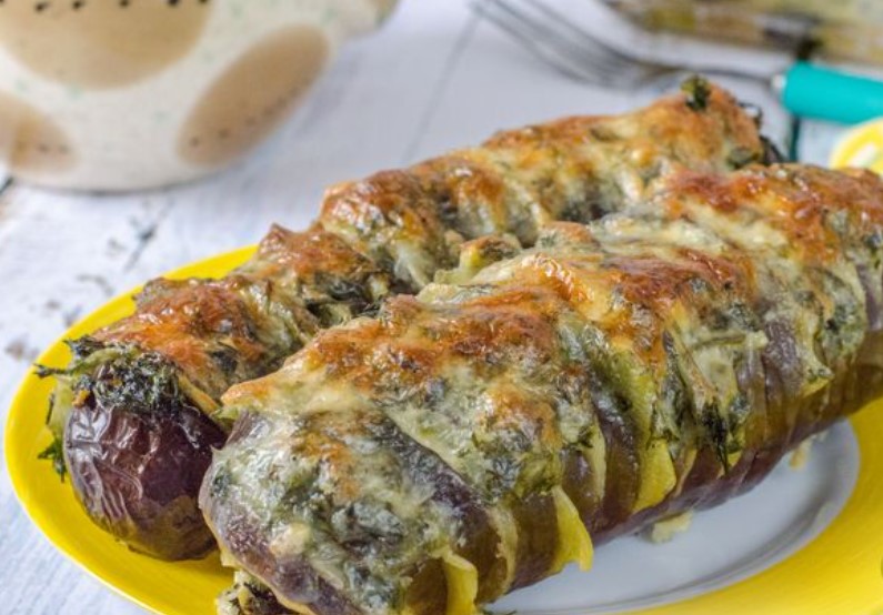 Baked Eggplant “Accordion” with Potatoes, Cheese Crust