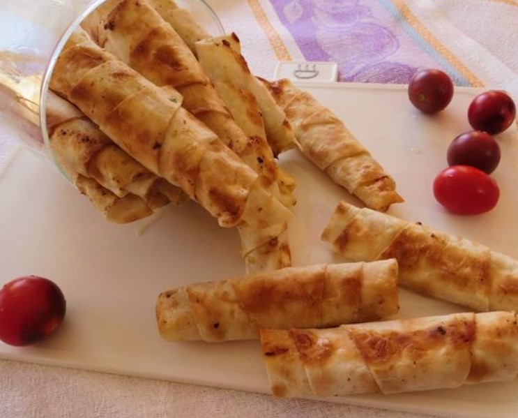 Lavash Rolls with Meat, Tomatoes and Cheese