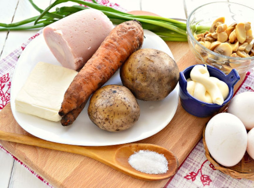 Mushroom and Ham Salad step 1
