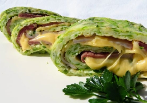 Zucchini Roll with Cheese and Ham
