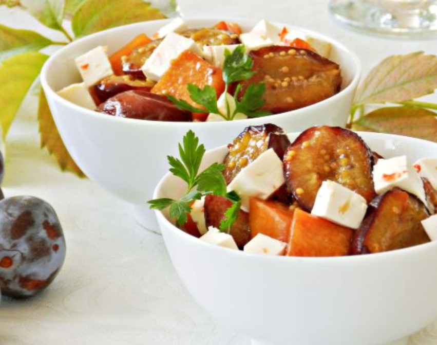 Warm Salad of Pumpkin, Plums and Cheese