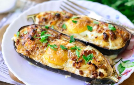 Eggplant Boats with Cottage Cheese and Egg