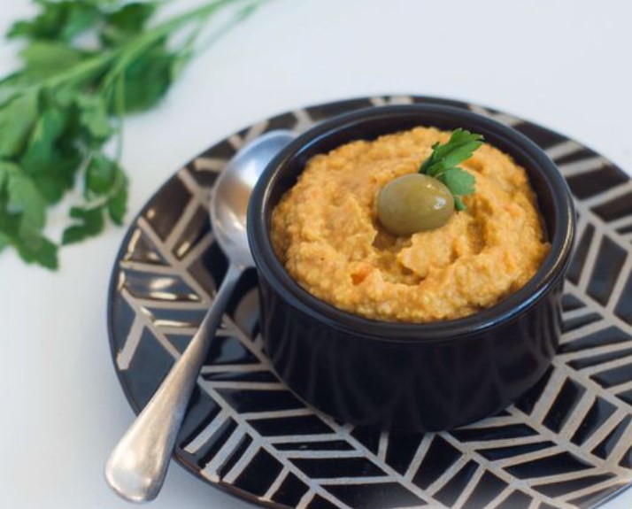 Red Lentil Hummus with Olives